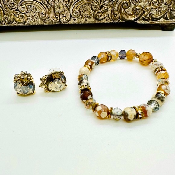 🔥 Gorgeous Smoky Crystal Earrings & Agate Bracelet - Picture 15 of 16